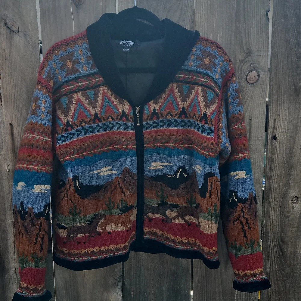 Icelandic Design Southwest Horse Sweater Jacket Women Size M